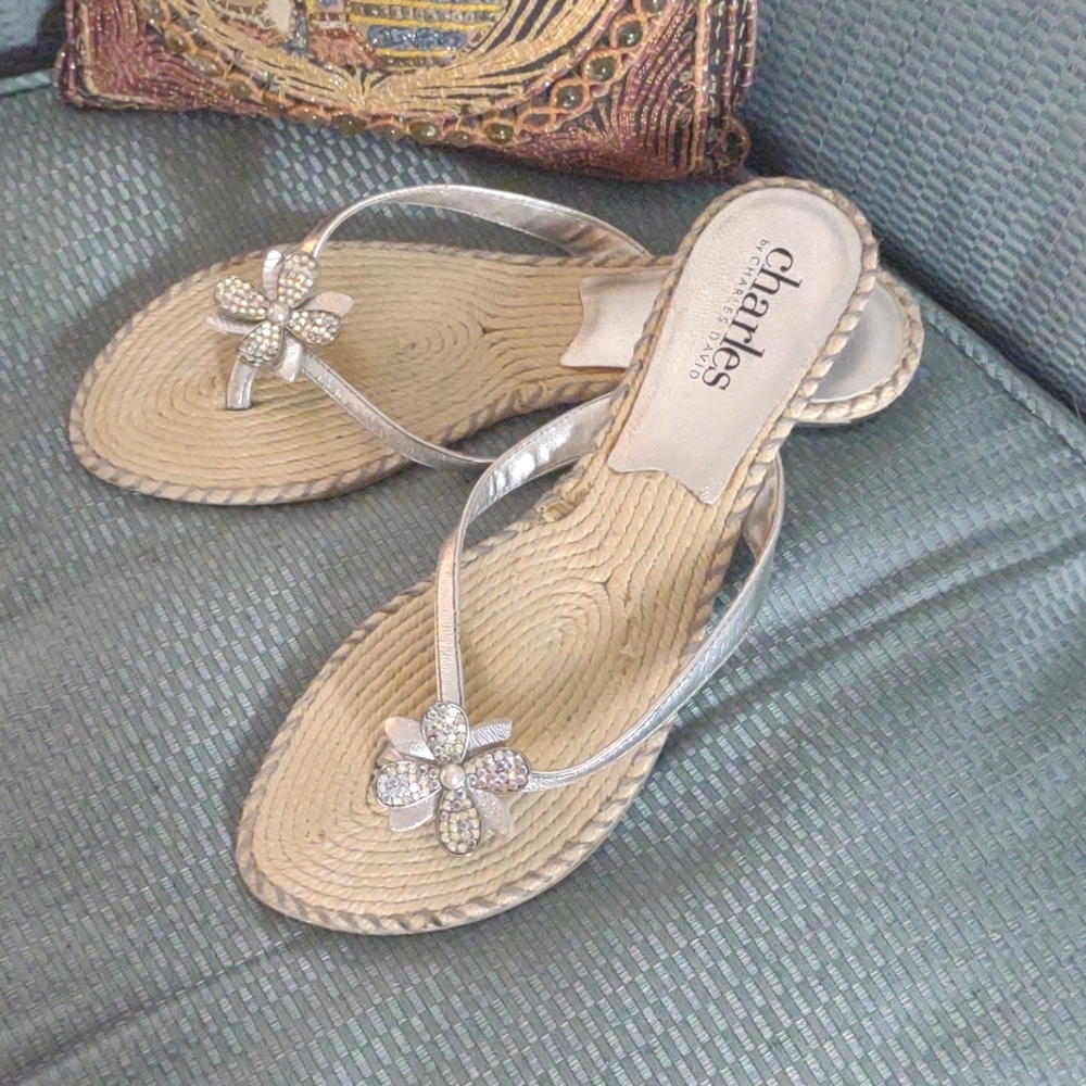 Charles by Charles David silver thong sandals
